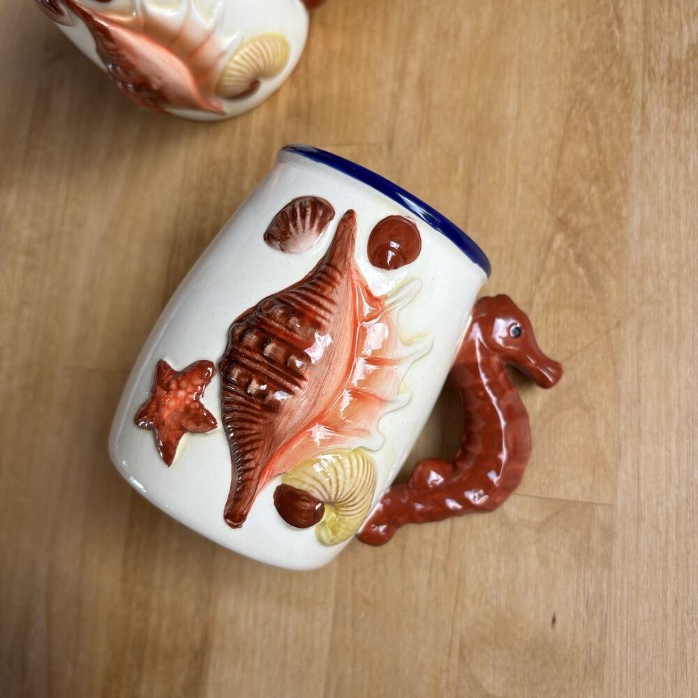 3D Sea Horse Mug Cups Set Of 2 Ocean Theme Retro Mexican coffee Boho Beach Vibe - Picture 5 of 12